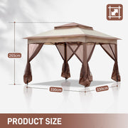 VINGLI 3.3m x 3.3m Gazebo with Mosquito Netting Sides Garden Heavy Duty Pavilion Canopy Tent