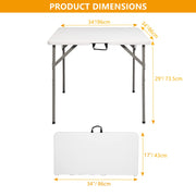 VINGLI 34 Inch Folding Card Table Portable Plastic in Half Square Table White