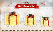 VINGLI Christmas Lighted Gift Boxes Set with Plug