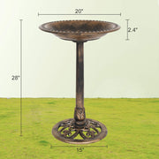 VINGLI Antique Copper Pedestal Bird Bath With Solar Fountain
