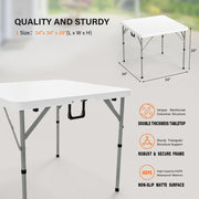 VINGLI 34 Inch Folding Card Table Portable Plastic in Half Square Table White