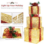VINGLI Christmas Lighted Gift Boxes Set with Plug