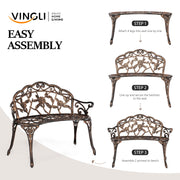 VINGLI Cast Aluminium Garden Bench Outdoor Bench Furniture Patio Bench Seating Park Patio Seat Cast Iron Antique Finish Chair