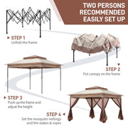 VINGLI 3.3m x 3.3m Gazebo with Mosquito Netting Sides Garden Heavy Duty Pavilion Canopy Tent